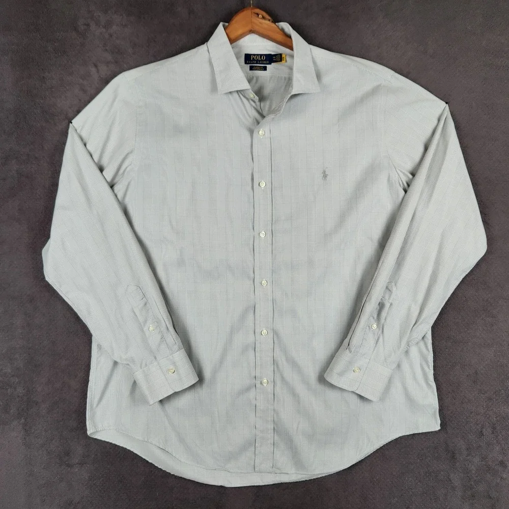 Polo Ralph Lauren Performance Shirt Mens XXL Gray White Micro Check Classic Fit